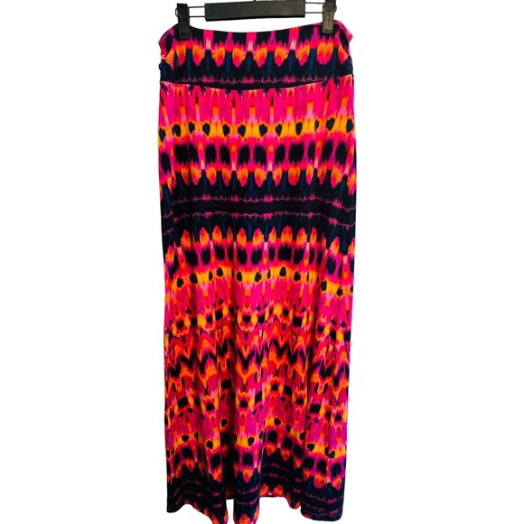 2/$30 Cynthia Rowley M Vibrant Ikat Pattern Maxi Skirt Magenta, Navy, Black - Picture 9 of 12